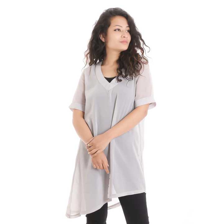 White%20Chiffon%20V-neck%20Long%20Tops%20For%20Women%20-%20Image%203