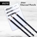BRUSTRO Artists Charcoal Pencil - Set of 4 (3 Black Shade - Soft, Medium, Hard and 1 White - Medium). 