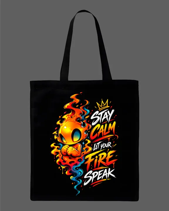 Stay%20Calm%20Let%20Your%20Fire%20Speak"%20Graphic%20Printed%20%20Tote%20Bag%E2%80%93%20Eco-Friendly%20Cotton%20Shoulder%20Shopping%20Bag-White,%20Black%20-%20Image%202