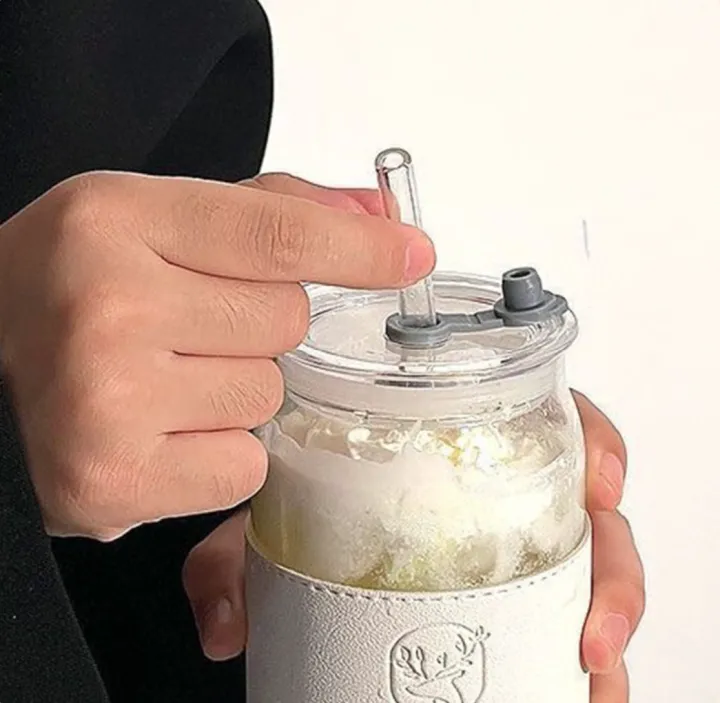 Pebbles%20Nepal%20Iced%20Coffee%20Cups%20with%20Lids%20and%20Straws%20%7C%20400ml%20%7C%20Thick%20Wall%20Glass%20Tumbler%20with%20Insulated%20Leather%20Sleeve,Cute%20Juice%20Mugs,Travel%20Sipper%20for%20Cocktail,%20Mocktail%20-%20Image%207