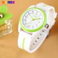 SKMEI 1578 Men Watch Simple Numeric Round Dial Analog Silicone Strap - White/Green. 