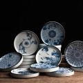 2pcs Gifts Ceramic Blue and White Porcelain Vintage Chinese Style Teacup Coaster Durable Round Snack Plates Kitchen Supplies. 