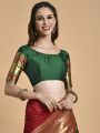 Red & Green Zari Silk Blend Banarasi Saree. 