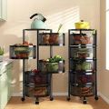 Kitchen Vegetable Shelving Multi-layer Floor Round Rotating Vegetable Basket Fruit Storage Basket For Household Items(Circle). 