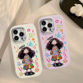 Colorful Big Eyed Girl Graffiti Cover Compatible for IPhone 15 11 14 13 12 Pro Max 7Plus XR XS Max X 7 8 Plus SE Macron Plating Metal Lens Case. 