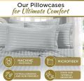 Bedsheet 100% Microfiber Double Brushed Sheet With Two Pillow Cover - Extra-Soft & Wrinkle-Free  Ideal for Home, Dorms, Hospitals - 3 PC Set (Silver Stripe) Size 230X250 CM. 
