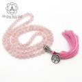 Unisex Rose Quartz Stone Mala/Necklace With Life Of Tree Charm & Tassel. 