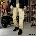 VIRJEANS (VJC836) Cargo Box Joggers 6 Pocket Pant For Men-Cream. 