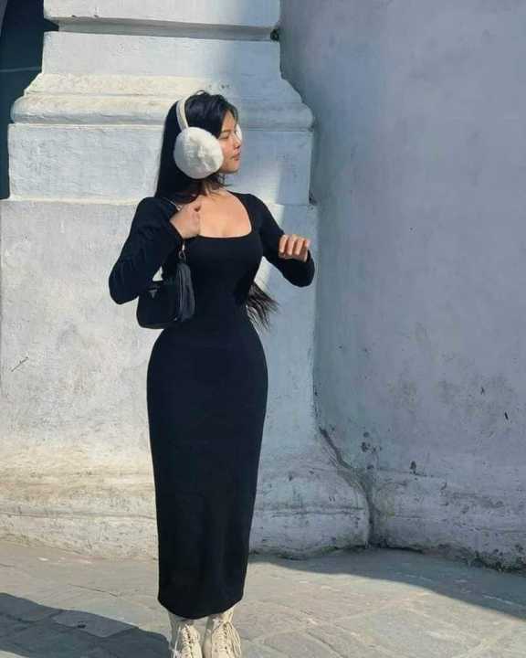 Black%20Square%20Neck%20Bodycon%20Dress%20For%20Women%20-%20Image%203