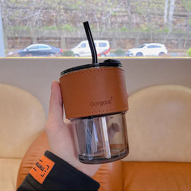 NepLliving%20410ml%20Glass%20Coffee%20Mugs%20Drinking%20Straw%20Water%20Bottles%20Portable%20Water%20Cups%20With%20Lid%20Leather%20Anti%20Slip%20Cover%20Outdoor%20Travel%20Couple%20-%20Image%202
