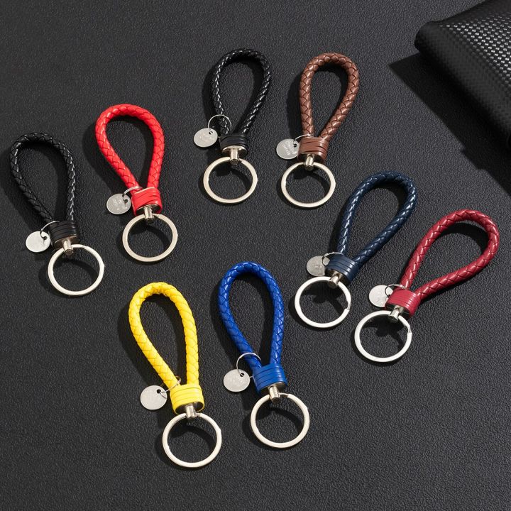 HOT 2Pcs/Set PU Leather Braided Woven Rope Keychain DIY Bag Pendant Key ...
