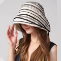 Fashion Ribbon Women Striped Fisherman Hat Solid Color Foldable Summer Sun Hat Wide Brim Breathable Bucket Hat Camping. 