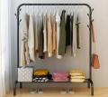 Coat Rack And Clothes Hanger Stand With Side Hooks And Bottom Shelves - Clothes Hangers. 