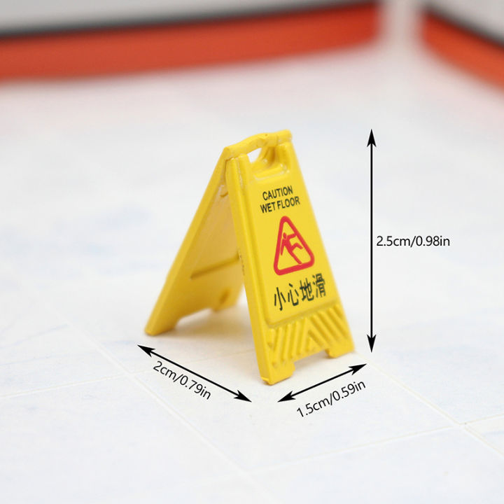 1/12 Dollhouse Caution Wet Floor Warning Sign Dollhouse Miniature Traffic Scene Toys Dolls House Decoration Accessories  AITENG