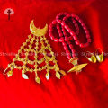 Pure Gold Plated Panchadhatu Traditional Newari Jewelry Set With Nyapu Sikha, Red Beaded Taayou and Makasi (2 pieces) For Women. 