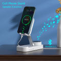 Cell Phone Stand with Wireless Bluetooth Speaker Foldable Adjustable Mobile Phone Holder Anti-Slip Design Phone Support. 