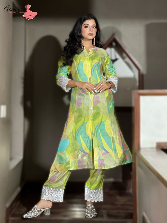 Aamayra Fashion House Multicolour Printed Lemon Green Coloured Kurti ...