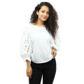 White Cotton Ballown Sleeve Design Top For Women. 
