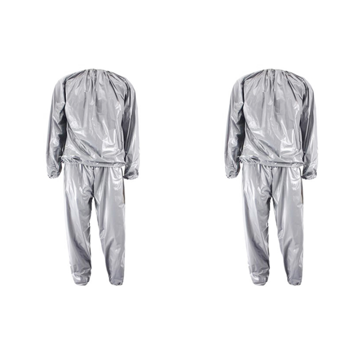 2X Heavy Duty Fitness Weight Loss Sweat Sauna Suit Exercise Gym Anti-Rip Silver XL