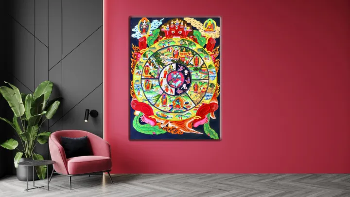 Tibetan%20Bhavachakra%20Print%20%7C%20Wheel%20of%20life%20Thangka%20Prints%20Wall%20Canvas%20With%20Wooden%20Framming%20-%20Image%203