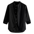 2022 New Striped Youth Stand Collar Linen Seven-point Sleeve Men's Shirt Small Fresh Style. 