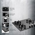 KAFF 3 Burner Built-In-Hobs | Crista CRH 603 | 60cm | Auto Electric Ignition | Black Tempered Glass (8 mm Thick). 