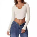 Cross-border European and American T-shirts, female hotties, long-sleeved short skinny tops, sexy waistless milk silk base shirts, high-end sense. 