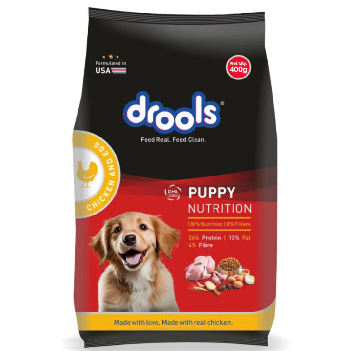 Drools Puppy Chicken And Egg Dog Food 400gms (Buy 2 Packet & Get 1 Grain Zero 50gm Free) By Crown Aquatics
