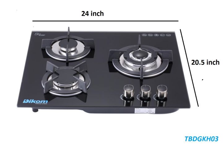 Dikom 3 Burner Gas Hob Auto Ignition (TBDGKH03) Black