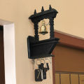 Bell in Wooden Frame Wall Mounted Key Holder with 5 Hooks Traditional Design Keyring Storage. 
