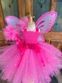 Fashion ZaozhixunbaGirls Pink Glitter Tulle Dress Kids Butterfly Fairy Tutu Dresses with Wing and Stick Hairbow Children Halloween Cosplay Costume Bargain price. 