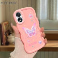 Hontinga for OPPO A18 A38 Back Cover Pink Butterfly Pattern Luxury Soft Silicone Macaron Wave Mobile Case. 