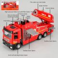 Realistic 1:32 Scale Fire Truck Model With Sound Light Pull-Back Function Water Spray Fire Rescue Toy Interactive Toy Engineering Vehicle Children Gifts. 