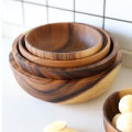 Household Round Wooden Fruit Salad Bowl Dinnerware Basin Container Kitchen Tool. 