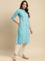 Kiva Rayon Tonal Striped Calf Length Kurtha for Women With Front Button Placket. 