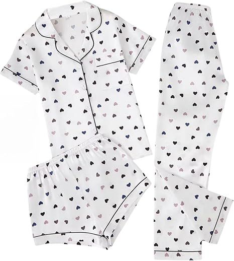 Love%20Printing%20Women's%203-Piece%20Pajama%20Set,%20Short%20Sleeve%20Button%20Down%20Shirt,%20Shorts,%20Pants,%20Casual%20Homewear%20-%20Image%204