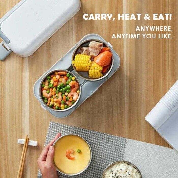 Cooking Lunch Box With 2 Liners Food Grade Stainless Steel, Lunch Case Electric Thermal Portable Cooker 200W