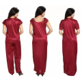 Silk Bridal Nightgown Set Stylish Fancy Bridal Nighty Set For Women Free Size Maroon Color. 