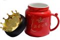 1 Pcs Red & Black Queen+King Ceramic Cup-Crown Mug With Lid For Coffee,Tea. 