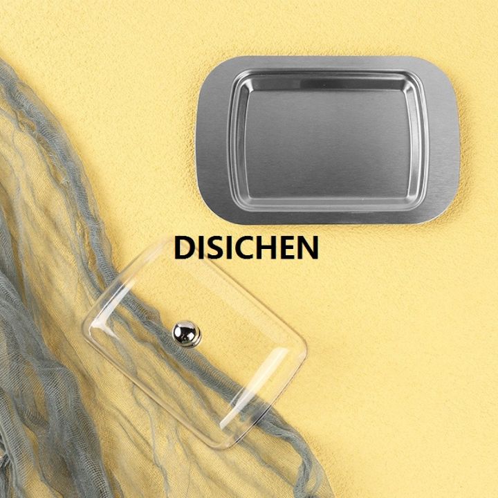 DISICHEN%201%20Pcs%20Stainless%20Steel%20Butter%20Dish%20with%20Plastic%20Lid%20Bread%20Dessert%20Plate%20Cheese%20Storage%20Keeper%20Tray%20Kitchen%20Tools%20Butter%20Plates%20Affordable%20-%20Image%202