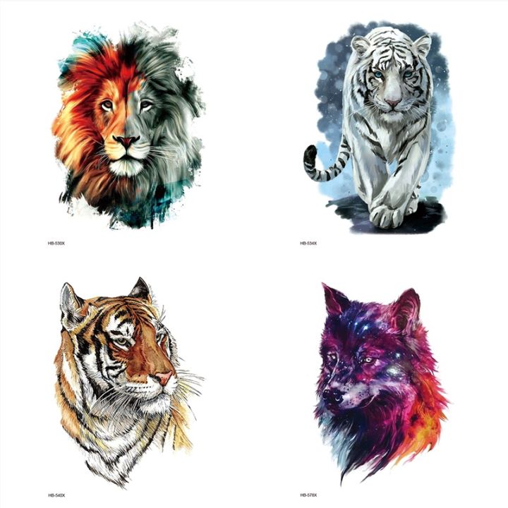 Color Tiger Lion Wolf Black Lion Waterproof Temporary Tattoos Men Tattoo Body Tattoo Stickers Women Temporary Tattoo