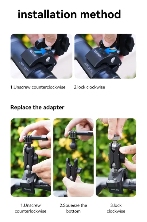 TELESIN%20Motorcycle%20Bicycle%20Rail%20Mount%20Clamp%20With%20360%20Degree%20Ball%20Mount%20For%20GoPro,%20Phone,%20Action%20Cameras%20-%20Image%2010