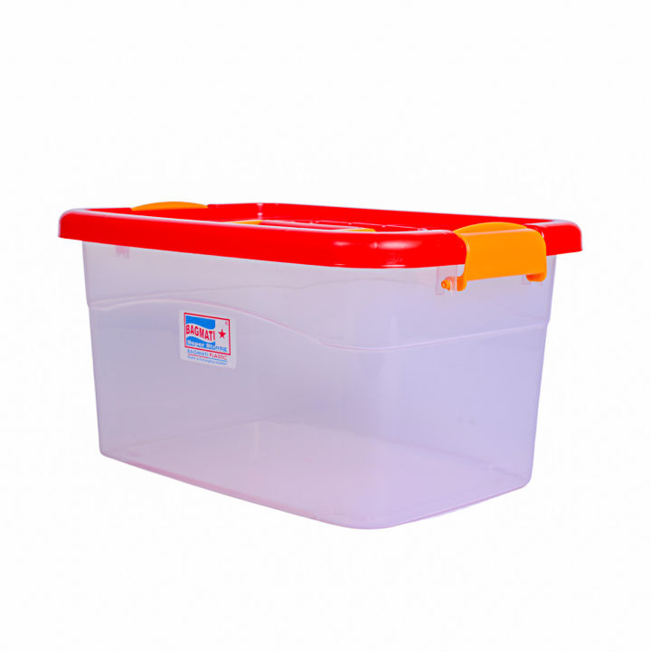 Plastic Transparent Rectangular Smart Box Multipurpose Storage Container With Lock - Red