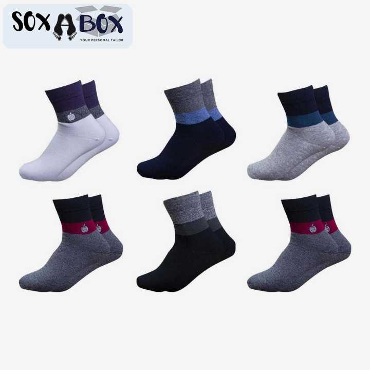 Soxabox Pack of 6 Pairs of Men Formal Premium Cotton Embroidery Summer Half Socks (SMH-27)