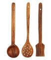 Set of 3 High Grade Teak Wooden Kitchen Utensil Set, Dark Brown Wood Cookware Spoon and Spatula Salad Fork 3 Pieces. 