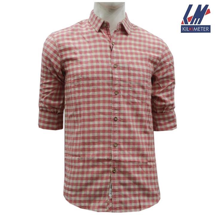 KILOMETER Pink/Beige Checkered Shirt For Men