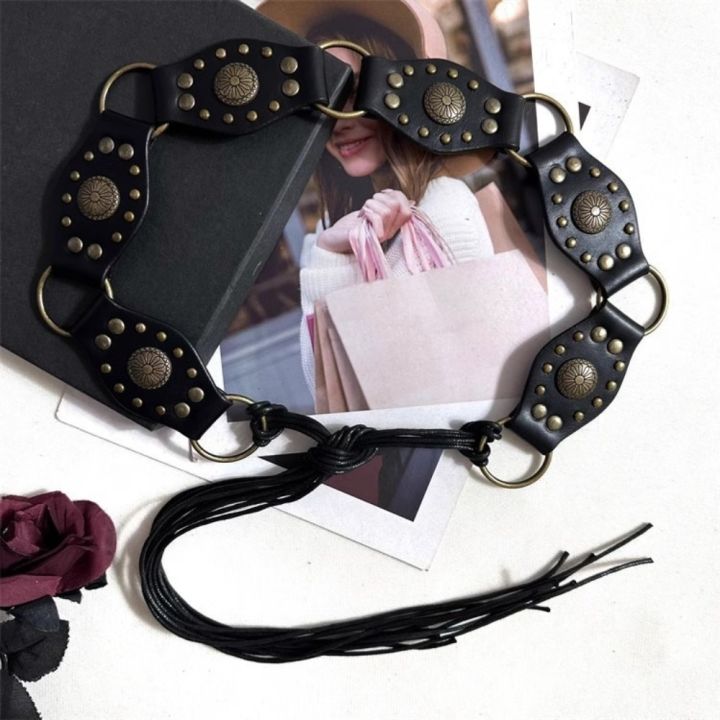 Retro Grommet PU Leather Waist Belt Gothic Steampunk Vintage Rivet Waist Cinch Belt Wide y2k Waistband Women Ladies