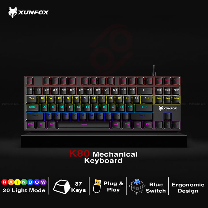 Xunfox Mechanical Keyboard Gaming Keyboard 87 Keys RGB LED Light