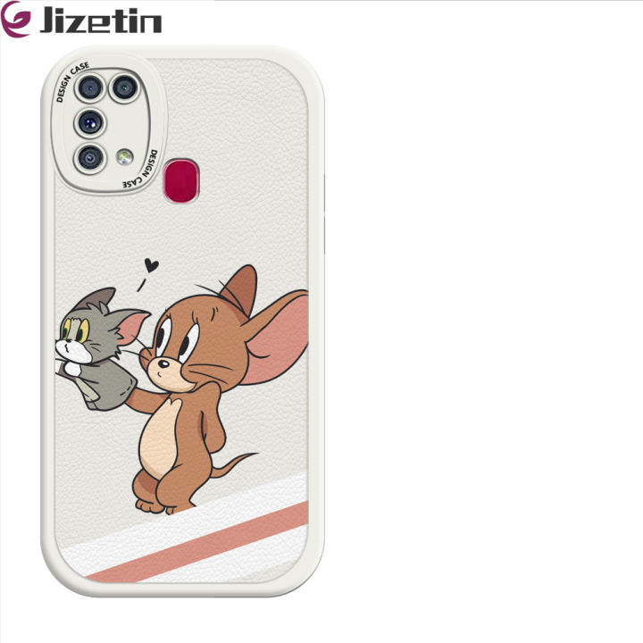 Jizetin for Samsung M31 Back Cover Tom Cat Jerry PU Leather For Girls Boys Soft Phone Case