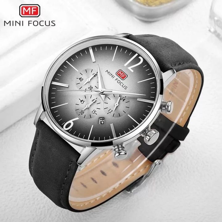MINI FOCUS Luxury Genuine Leather Strap Waterproof Fashion Casual Business Chronograph Wrist Watch